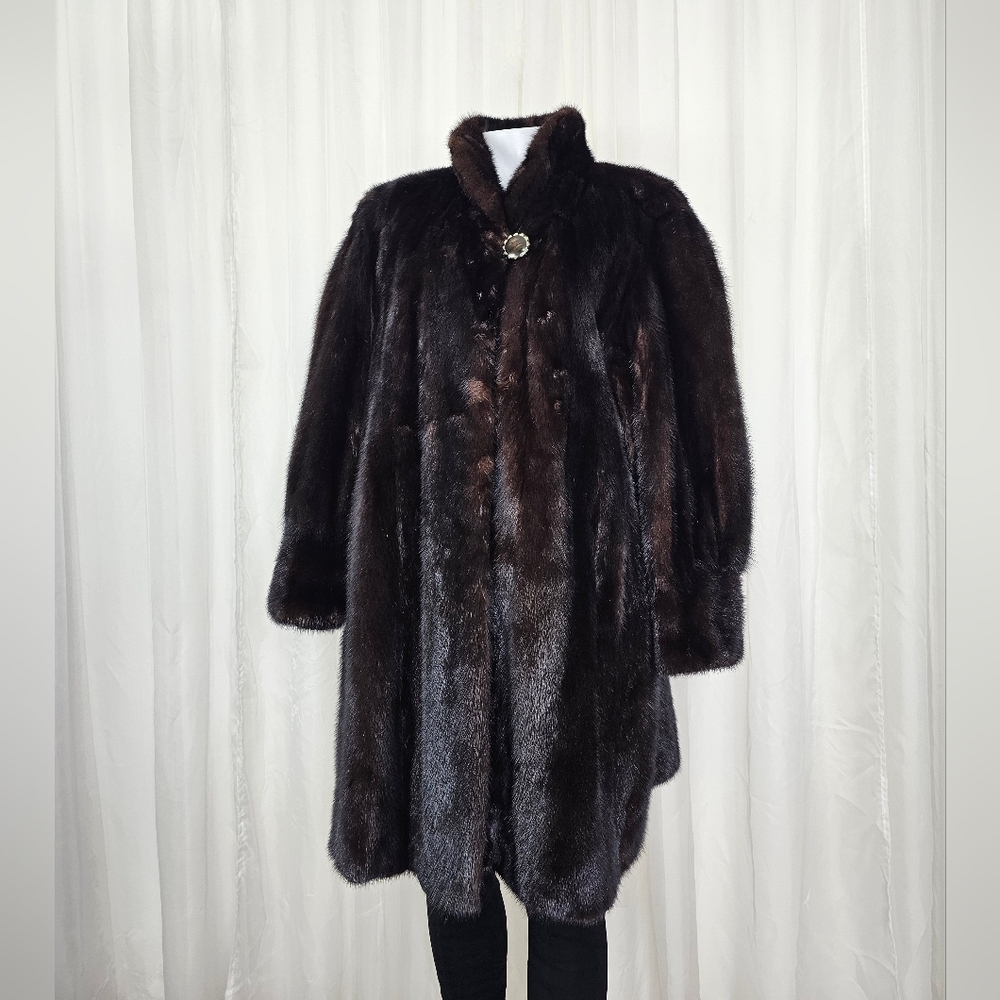 Real Dark Brown Mink Mid-Length Coat Large Glam